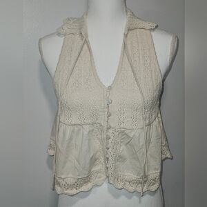 NWT Anthropologie Boho Cream Crochet Button-Front Cropped Tank Women's Size XS